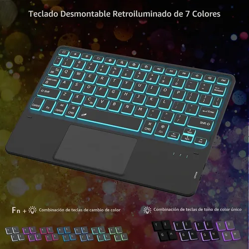 Vista 5 de Funda para Samsung Galaxy Tab S10 Lite/S9 de 11 pulgadas/S9 FE 10.9 pulgadas / S10 FE 10.9 pulgadas con teclado – 7 colores retroiluminados