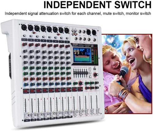 Vista 7 de GF8PRO - Consola de DJ profesional de 8 canales, con ecualizador de 7 etapas, 99 efectos de reverberación, pantalla LCD a color, función de silencio