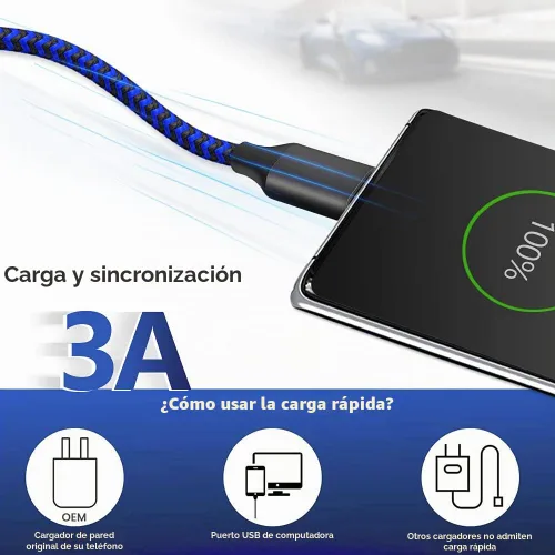Vista 2 de Cable de carga USB tipo C de 10 pies, 3 unidades, USB A a USB C, cable de carga rápida compatible con iPhone 16 15 Pro Max, Samsung Galaxy S24 S23