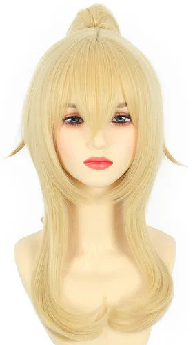 Vista 2 de karlery Peluca rubia de cola de caballo para mujer, disfraz de Halloween, peluca de cosplay de anime