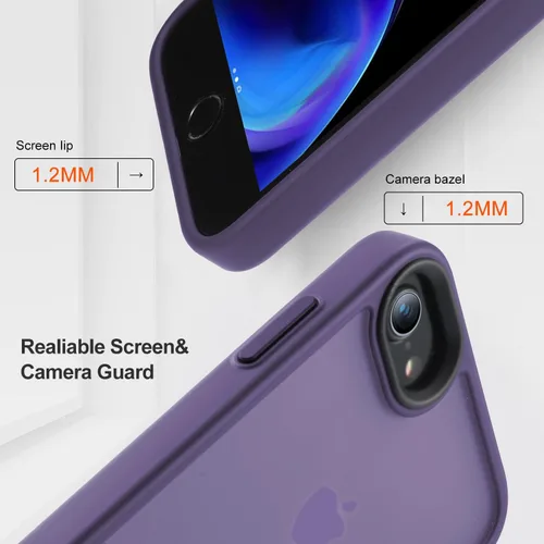 Vista 3 de Yriklso a prueba de golpes para funda de iPhone SE 2022 [Certificado de caída militar] Funda protectora delgada semitransparente con respaldo duro