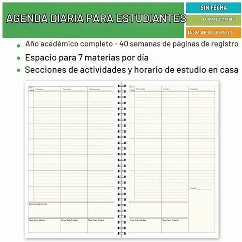 Vista 2 de HS-90 - Planificador de lujo para el año completo, para estudiantes de preparatoria, 40 semanas