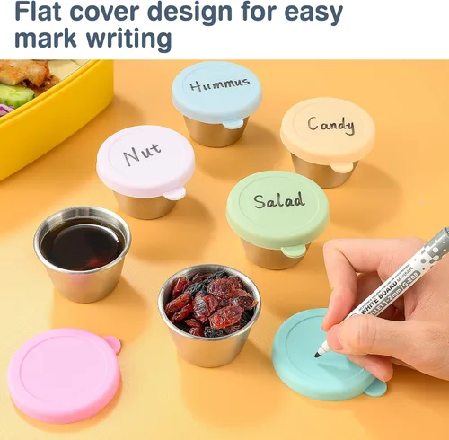 Vista 5 de Homotte - Recipiente para aderezo de ensalada para llevar, para lonchera, 6 x 2.4 onzas Reusable Sauce Containers with Silicone Lid, 18/8
