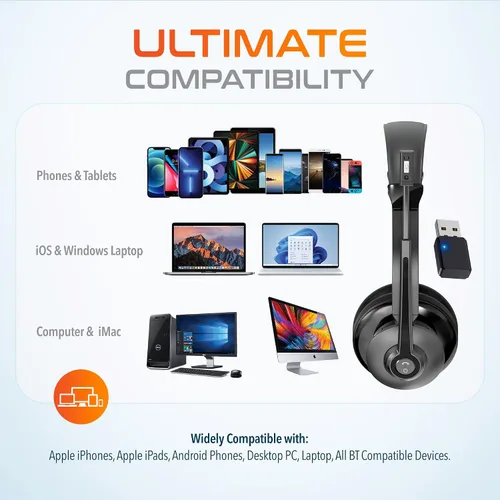 Vista 3 de Delton Auriculares Bluetooth 35X para computadora con micrófono de cancelación de ruido, base de carga rápida, acoplamiento automático USB Dongle