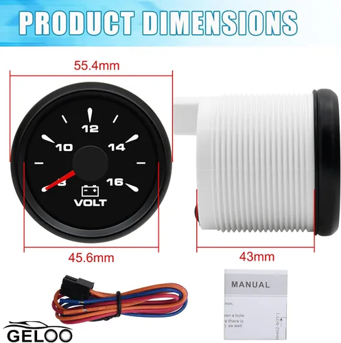 Vista 10 de Geloo Medidor de Voltaje Marino de 52 mm 8-16 Voltímetro de Voltaje para Barco y Coche Juego de Indicadores de Voltaje con Retroiluminación de 7