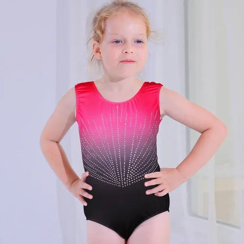Vista 2 de BAOHULU Leotardo de gimnasia para niñas con diamantes brillantes para danza de ballet