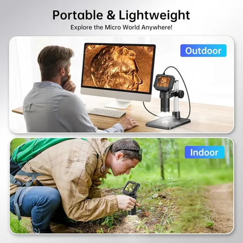 Vista 5 de Microscopio Digital de 2.4 Pulgadas - Hasta 1000X de Magnificación, Pantalla Recargable, Anillo de Luz LED de 8 Luces, Foto y Video, Conexión USB
