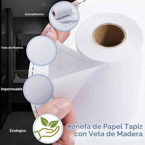 Vista 3 de WADILE 10 m de cenefa de papel pintado de grano de madera blanco, marco de espejo extraíble, impermeable, papel de pared autoadhesivo, para pegar