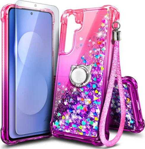 Vista 25 de NGB - Funda para teléfono Samsung Galaxy S9, color aguamarina/morado, bonita funda con purpurina líquida para mujeres y niñas, con protector