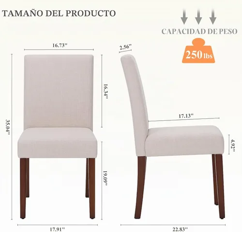 Vista 2 de MALOL Juego de 2 sillas de comedor tapizadas, sillas de comedor de tela, modernas sillas de comedor de madera, sillas auxiliares de cocina, silla