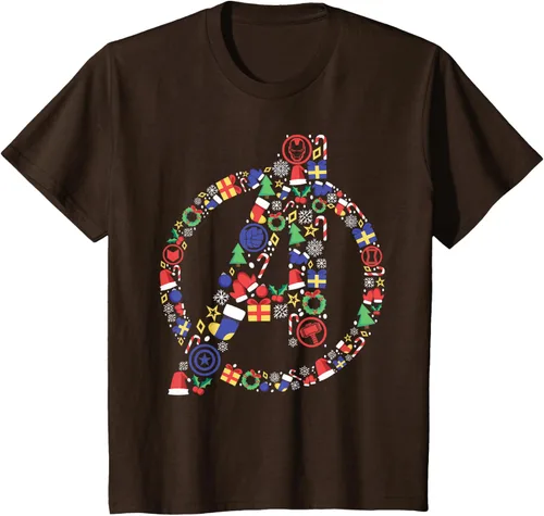 Vista 10 de Marvel Avengers A Logo Symbol Holiday Christmas Icons Camiseta, Negro