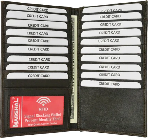 Vista 22 de Marshal Billetera de Cuero Bifold con Bloqueo RFID para Hombres y Mujeres Soporte de Cuero Genuino con 19 Ranuras, 2 Compartimentos para Billetes
