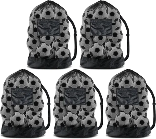 Vista 11 de BROTOU Bolsa de red para pelota de fútbol extragrande, bolsa de malla con cordón de 40 x 30 pulgadas con bolsillo con cremallera, bolsa