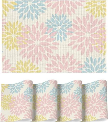 Vista 12 de Artoid Mode - Juego de 4 manteles individuales de vinilo con diseño floral, resistentes al calor, lavables, antideslizantes, de PVC, para decoración