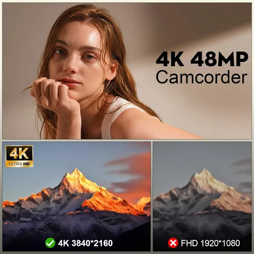 Vista 2 de NBD Videocámara de video 4K Ultra 48MP Vlogging Cámara para YouTube, videocámara digital con zoom 16X de 3.0 pulgadas IPS 270° con micrófono, luz