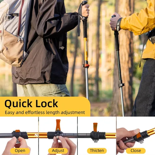 Vista 5 de Naturehike - Bastones de senderismo plegables, bastones de senderismo ajustables de aluminio ligero, absorción de impactos con correas