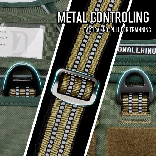 Vista 5 de Arnés táctico para perros medianos y grandes, control ajustable sin tirones con asa, chaleco reflectante resistente, talla XL Verde militar