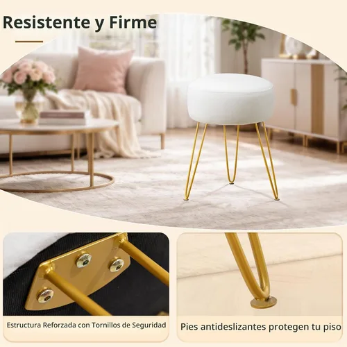 Vista 5 de LUE BONA Taburete de tocador, taburetes de tocador blancos para sala de maquillaje, taburete otomano redondo, reposapiés de terciopelo para tocador