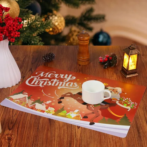 Vista 4 de BESTONZON 6 manteles individuales de Navidad, resistentes al calor, impermeables, para decoración de mesa de comedor (17.3 x 11.8 pulgadas)