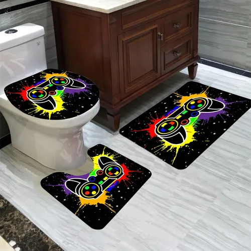 Vista 2 de BATATADOCE Juego de baño Gaming con cortina de ducha y alfombras para niños