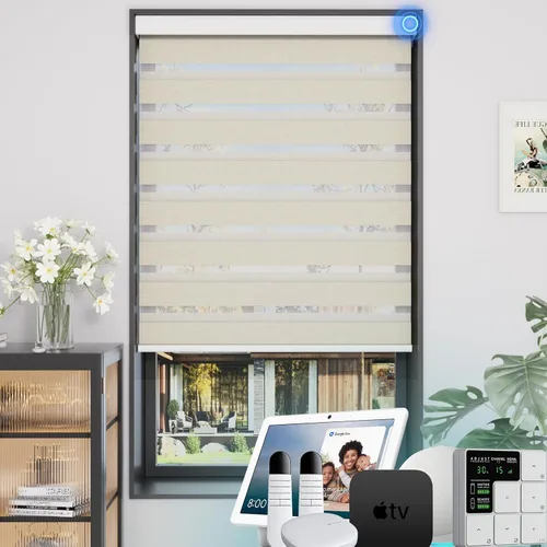 Vista 40 de MYshade Persianas enrollables de cebra opacas (85 %) con cordón para ventanas interiores, persianas de doble capa beige para dormitorio, baño, sala