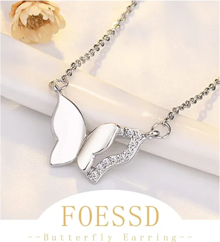 Vista 3 de FOESSD Butterfly Necklace - Gold Silver Pearl Dainty Double Butterfly Chokers Necklaces Y Chain Jewelry Birthday Gifts for Women Girls