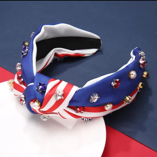 Vista 7 de NVENF Diadema con diamantes de imitación, estrella de la bandera estadounidense, accesorio del 4 de julio para mujer