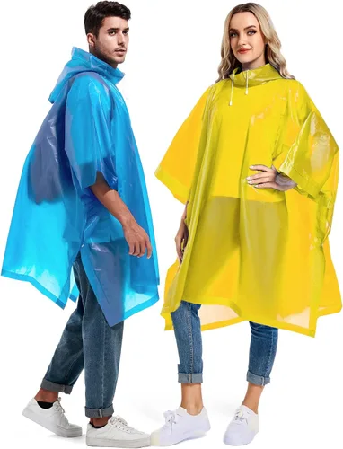 Vista 67 de Paquete de 2 ponchos de lluvia para adultos, reutilizables, impermeables, de supervivencia, emergencia, resistente, con capucha con cordón