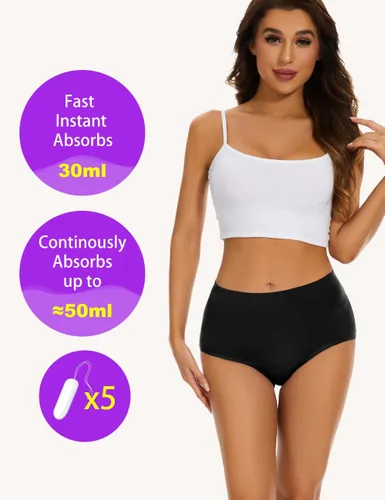 Vista 2 de Allbase Ropa Interior de Período para Mujeres Damas Calzones Protectores para Incontinencia Alta Absorbencia Bragas Menstruales a Prueba de Fugas