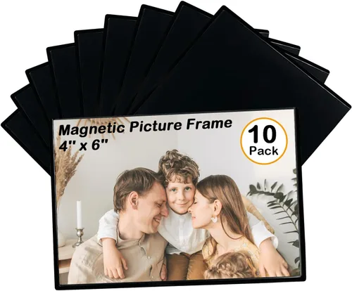 Vista 11 de Marco magnético para fotos, con capacidad para fotos de 5 x 7 pulgadas, fundas negras reutilizables para nevera, taquilla, gabinete de oficina
