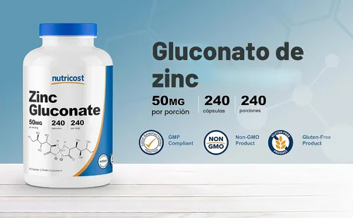 Vista 6 de Nutricost Gluconato de zinc 240 cápsulas vegetales (50 mg) (2 botellas) - Sin gluten y sin OMG