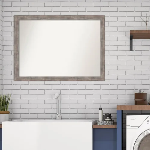 Vista 30 de Amanti Art Silver Bathroom Mirror for Over Sink, 26x35 Custom Made Marred Pewter Rectangle Vanity Mirror, Large Casual Wood Frame, Hangs Horizonally
