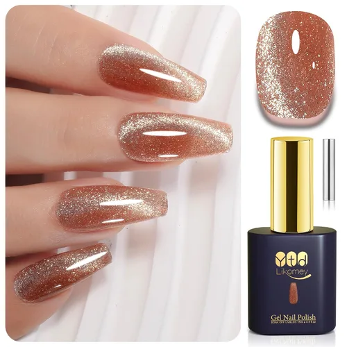 Vista 36 de YTD Likomey - Juego de esmaltes de uñas de gel de ojo de gato, 8 colores con purpurina magnética de cristal, borgoña, rojo, negro, verde, ciruela