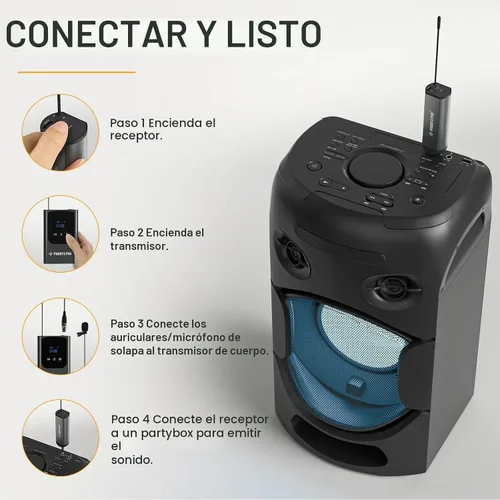 Vista 3 de Phenyx Pro Dual Digital Headset/Sistema de micrófono inalámbrico de solapa PDP-2-2B 2 transmisores de bodypack, mini receptor, 2 x 15 frecuencias