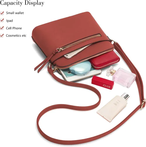 Vista 4 de La Terre Fashion - Bolso bandolera con zíper frontal y bolsillo funcional, ligero y suave de piel vegana, tamaño mediano