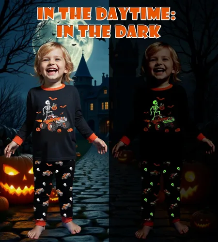 Vista 22 de HONGTEYA Ropa de Halloween para niños y niñas, ropa de esqueleto de algodón para niños pequeños, talla 3-7T