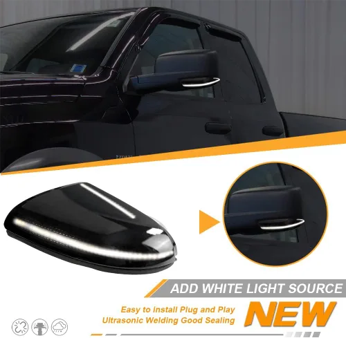 Vista 5 de Jinfili - Conjunto de luz de señal de giro LED secuencial ámbar para espejo lateral con luz para charcos blanca compatible con Dodge 2009-2018 Ram