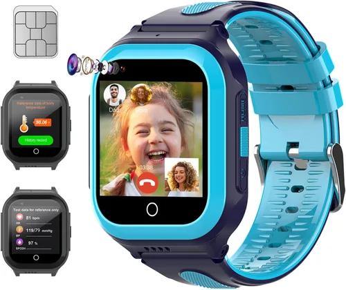 Vista 8 de Wonlex - Reloj inteligente 4G para niños con tarjeta SIM, reloj inteligente GPS para niños, monitor de salud con temperatura, videollamadas, cámara