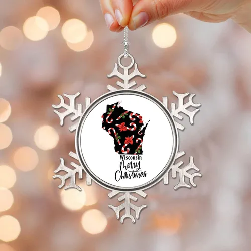 Vista 6 de Adorno de Navidad de Wisconsin, adornos de metal de copo de nieve de Wisconsin para árbol de Navidad, adorno colgante de regalo de recuerdo de 50