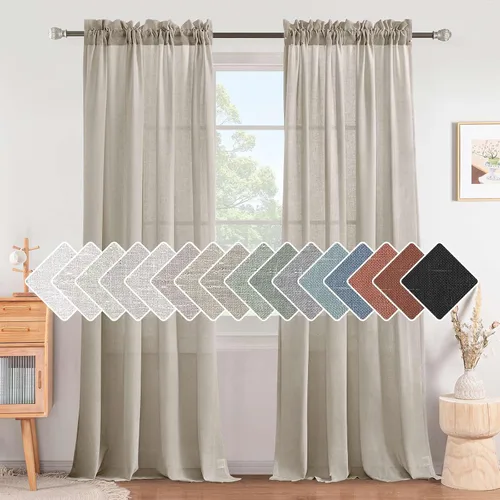 Vista 36 de H.VERSAILTEX Cortinas texturizadas de lino con filtro de luz para sala de estar, tratamiento de ventanas, cortinas naturales y duraderas