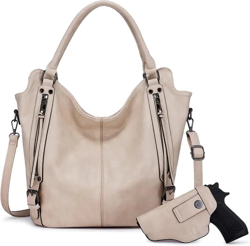 Vista 8 de Bolso hobo de portación oculta para mujer de piel sintética con bandolera, bolso de hombro grande con funda desmontable Negro