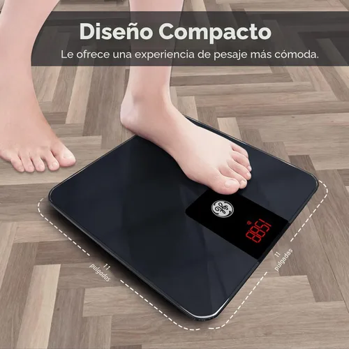Vista 4 de GE Báscula digital para el baño para pesarse, báscula inteligente Bluetooth para peso corporal y IMC, báscula electrónica negra para baño y hogar