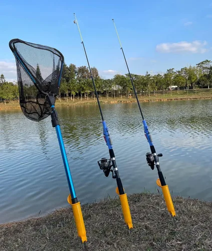 Vista 5 de Soportes de caña para pesca de banco, soporte de caña de pescar para el suelo, paquete de 3