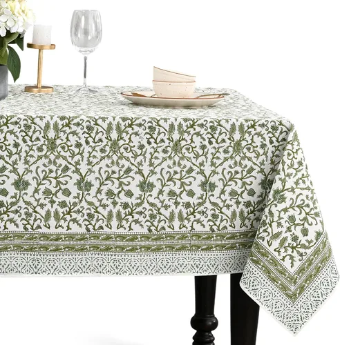 Vista 27 de CPC - Mantel cuadrado 100% algodón, 60 x 60 pulgadas, estampado de bloques indios, mantel para bodas, primavera/verano, barbacoa, verde ágata