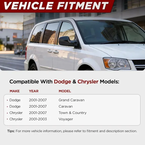 Vista 6 de PZ Espejo lateral del lado del conductor para 2001-2007 Dodge Grand Caravan, Caravan, Chrysler Voyager, Town & Country - Reemplazo de espejo frontal