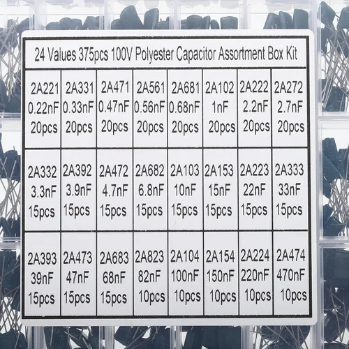 Vista 5 de Polyester Film Capacitors Assortment Kit, 750 Pack 24 Value 100V Metallized Electrical Capacitors for Industrial Electronics Projects