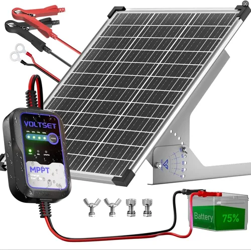 Vista 8 de Voltset Kit de panel solar de 30 W, cargador de batería solar de 12 V + controlador de carga MPPT de 10 A + soporte de montaje ajustable, cargador