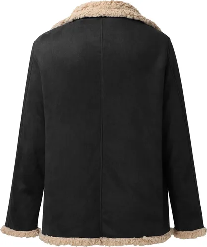 Vista 4 de Chaqueta de piel sintética para hombre, chaqueta de piel sintética de gamuza, abrigo de invierno casual con solapa y forro de sherpa