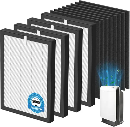 Vista 12 de Filtro de repuesto ProHEPA 9000 compatible con purificadores de aire VEVA 9000, 2 filtros de repuesto HEPA y 8 prefiltros de carbón activado