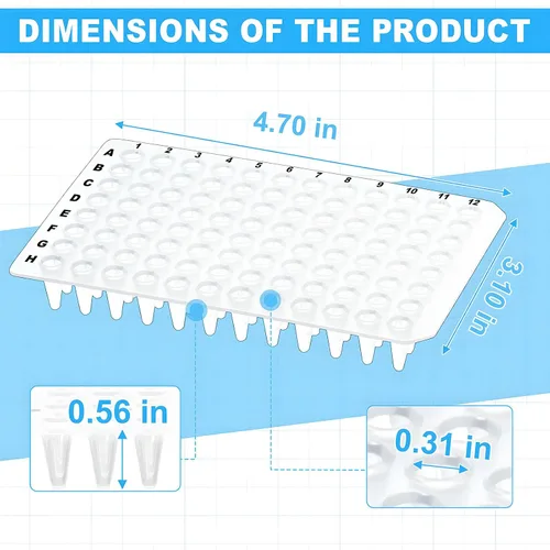 Vista 2 de Placas PCR de 0.0 fl oz de 96 pocillos, sin faldón, placa PCR de polipropileno transparente, 10 placas de tubos de pared ultrafinos, sin ADNasa/RNasa